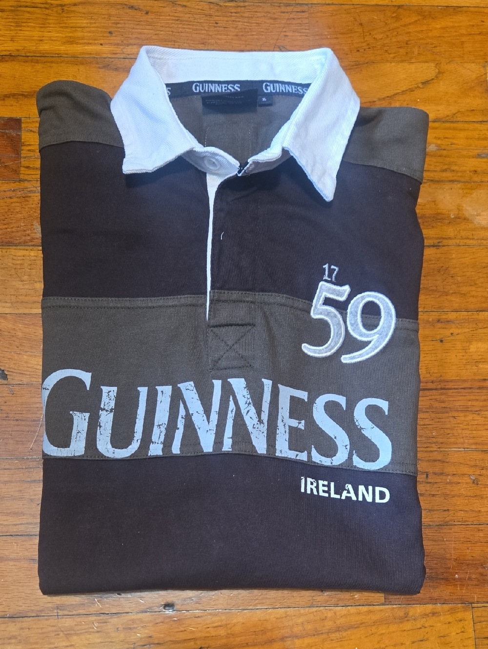 Size XL - Vintage Guinness Beer Striped Rugby Polo Official Merchandise Ireland